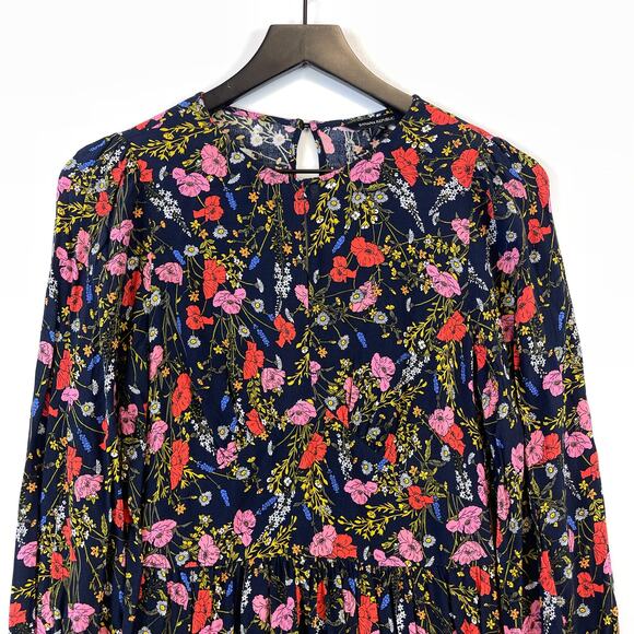 Banana Republic Size 0 Floral Mini LS Fit & Flare Empire Waist Dress Pink Red - Picture 2 of 13